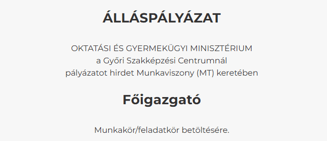 Főigazgatói munkakör betöltésére kiírt pályázati felhívás