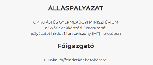 Főigazgatói munkakör betöltésére kiírt pályázati felhívás